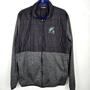 Michigan State Spartans Jacket Mens L Black  Fleece Full Zip Quilted NCAA Sports